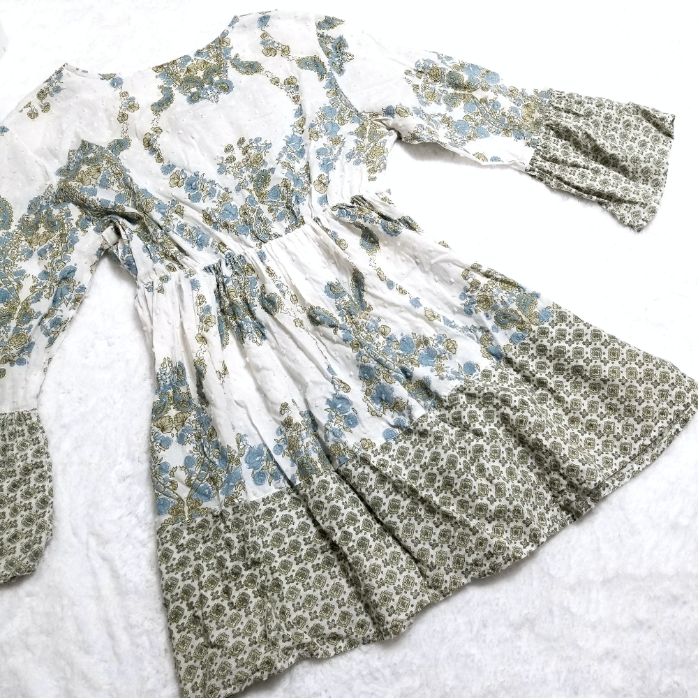 Punch floral paisley tiered Swiss dot cotton tunic - Picture 5 of 8